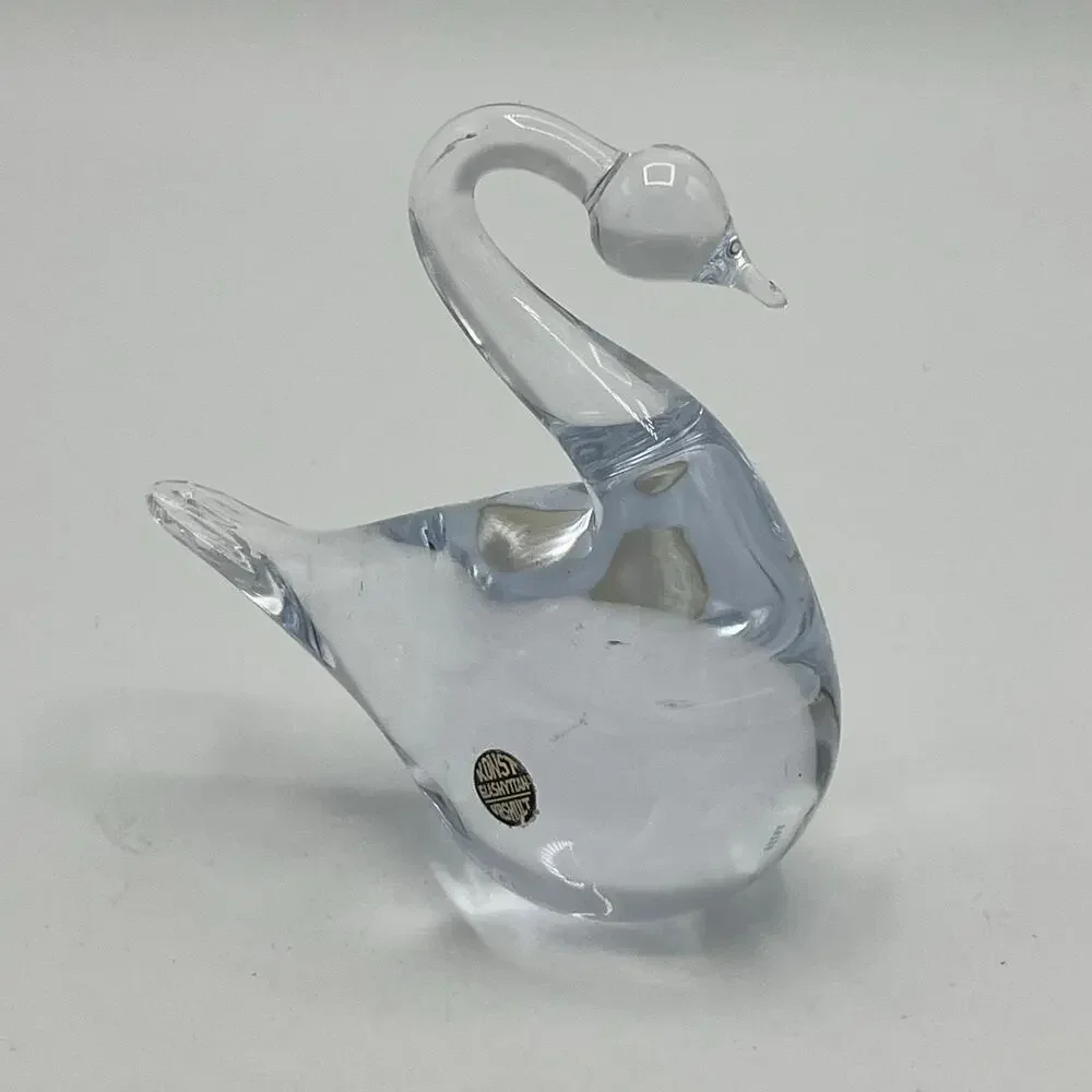 Vintage MCM Konst Glashyttan Urshult Clear Glass Swan Figurine Paperweight